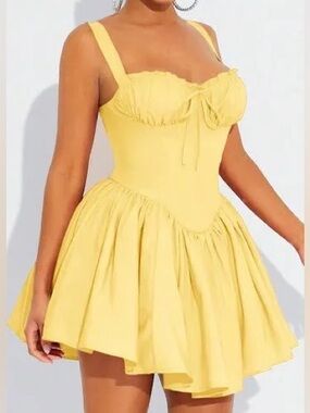 Pale Yellow Tiered Tie-Front Sundress